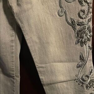 Boston Proper Gray raised Embroidered Straight Leg Jeans